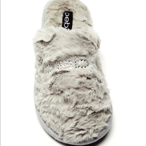 NWB BEBE GRAY FAUX FUR SLIPPERS - Picture 2 of 6